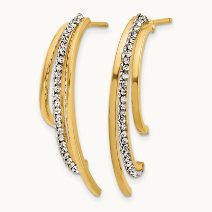 Polished with Crystals 3-Row Drop Post Earrings, 14K — Leslie's