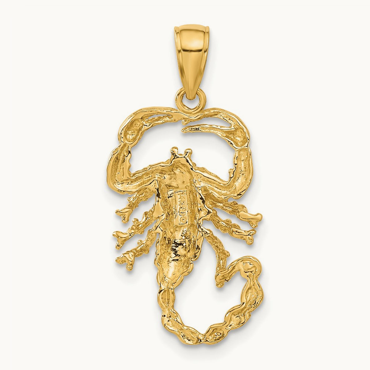 Solid Polished Open-Backed Scorpion Pendant — 14K Yellow Gold, 30mm