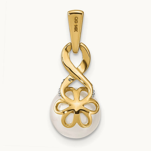 7- Freshwater Cultured Pearl and Diamond Pendant, 8mm, 14K