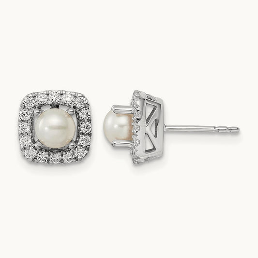June Birthstone Freshwater Cultured Pearl Post Earrings, 0.50 ct tw Lab-Grown Diamond
