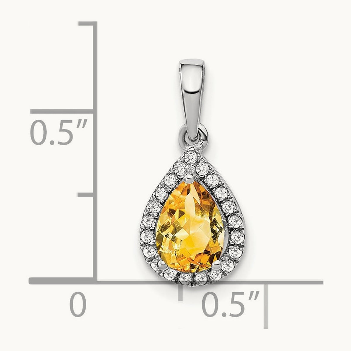 Pear Citrine and Diamond Halo Pendant, 14K White Gold