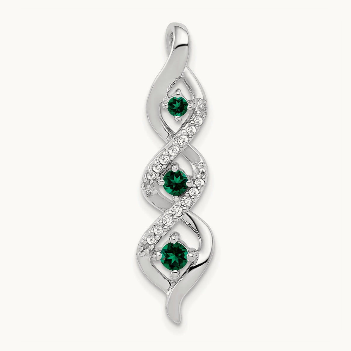 Created Emerald Twist Chain Slide Pendant, 0.07 ct tw Lab-Grown Diamond — 10K White Gold