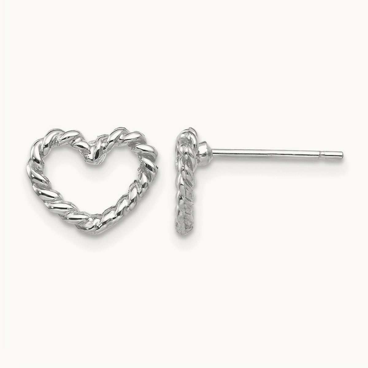 Heart Post Earrings, 14K White Gold