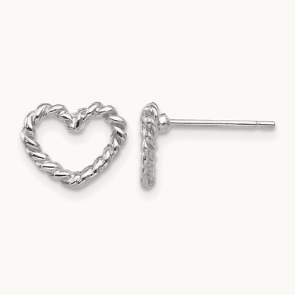 Heart Post Earrings, 14K White Gold