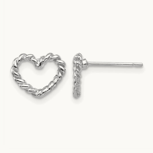 Heart Post Earrings, 14K White Gold