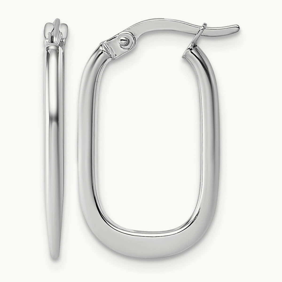 Polished Oval Hoop Earrings — 14K White Gold