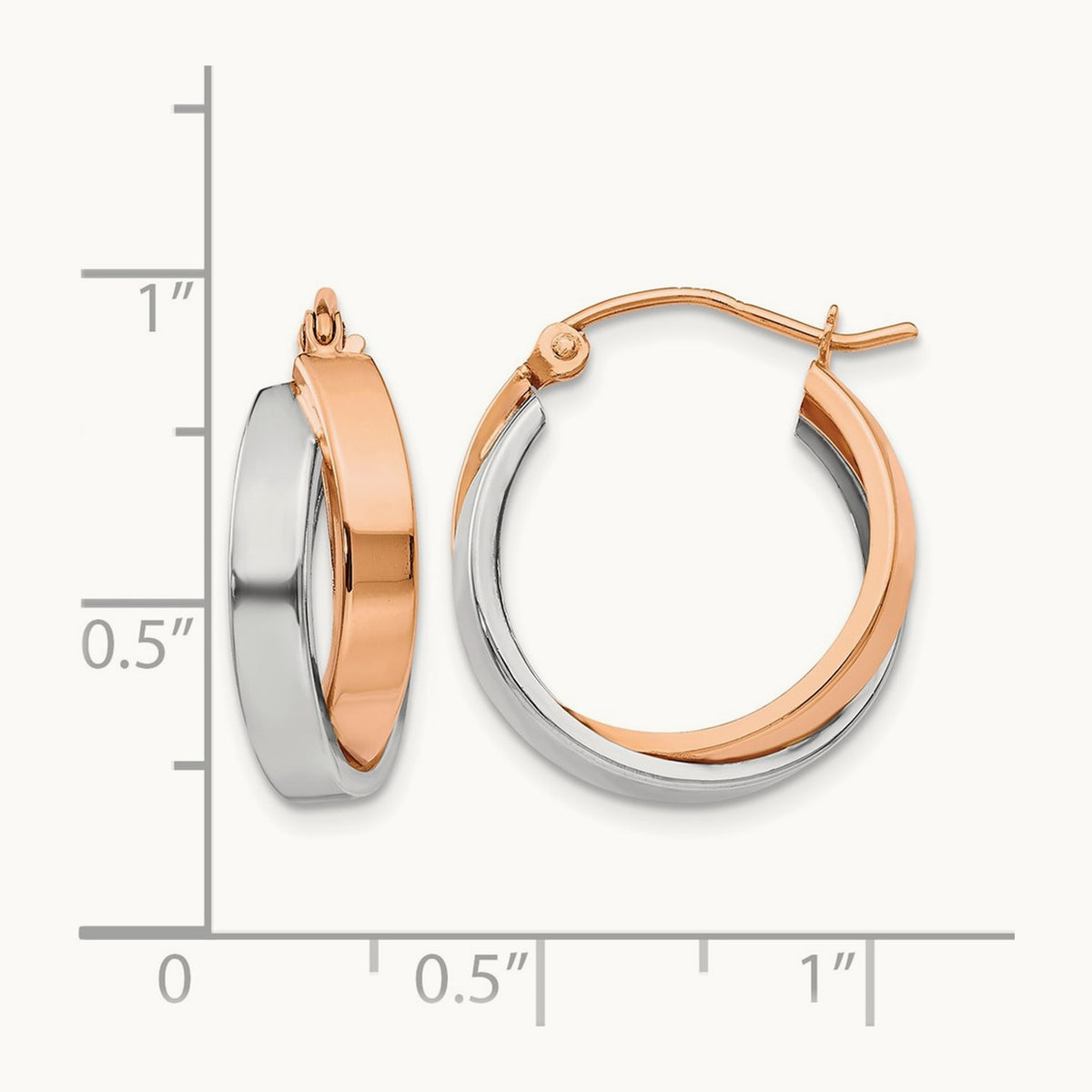 Polished Oval Hoop Earrings, 14K Rose with White Gold