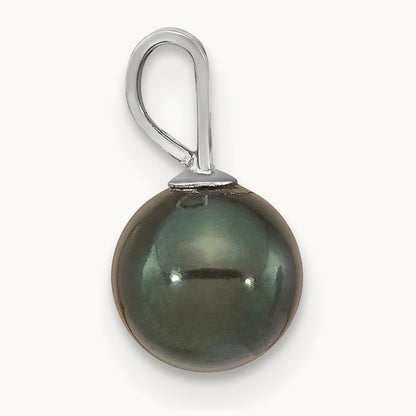 6- Round Black Saltwater Akoya Pendant, 7mm, 14K White Gold