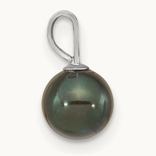 6- Round Black Saltwater Akoya Pendant, 7mm, 14K White Gold