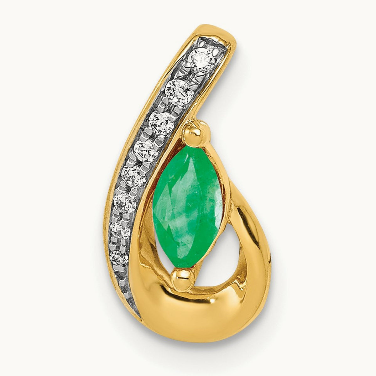 Teardrop Diamond and Emerald Pendant — 14K Yellow Gold