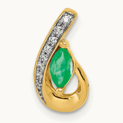 Teardrop Diamond and Emerald Pendant — 14K Yellow Gold