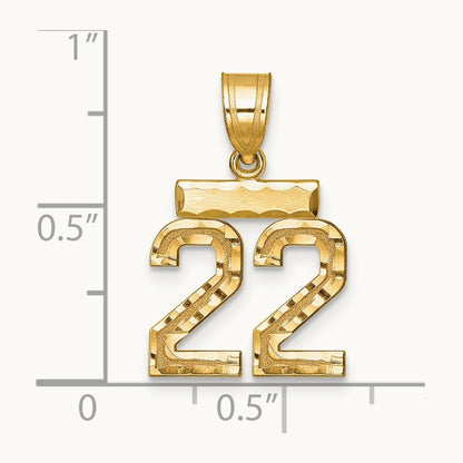 Small Brushed Diamond-cut Number 22 Charm, 14K