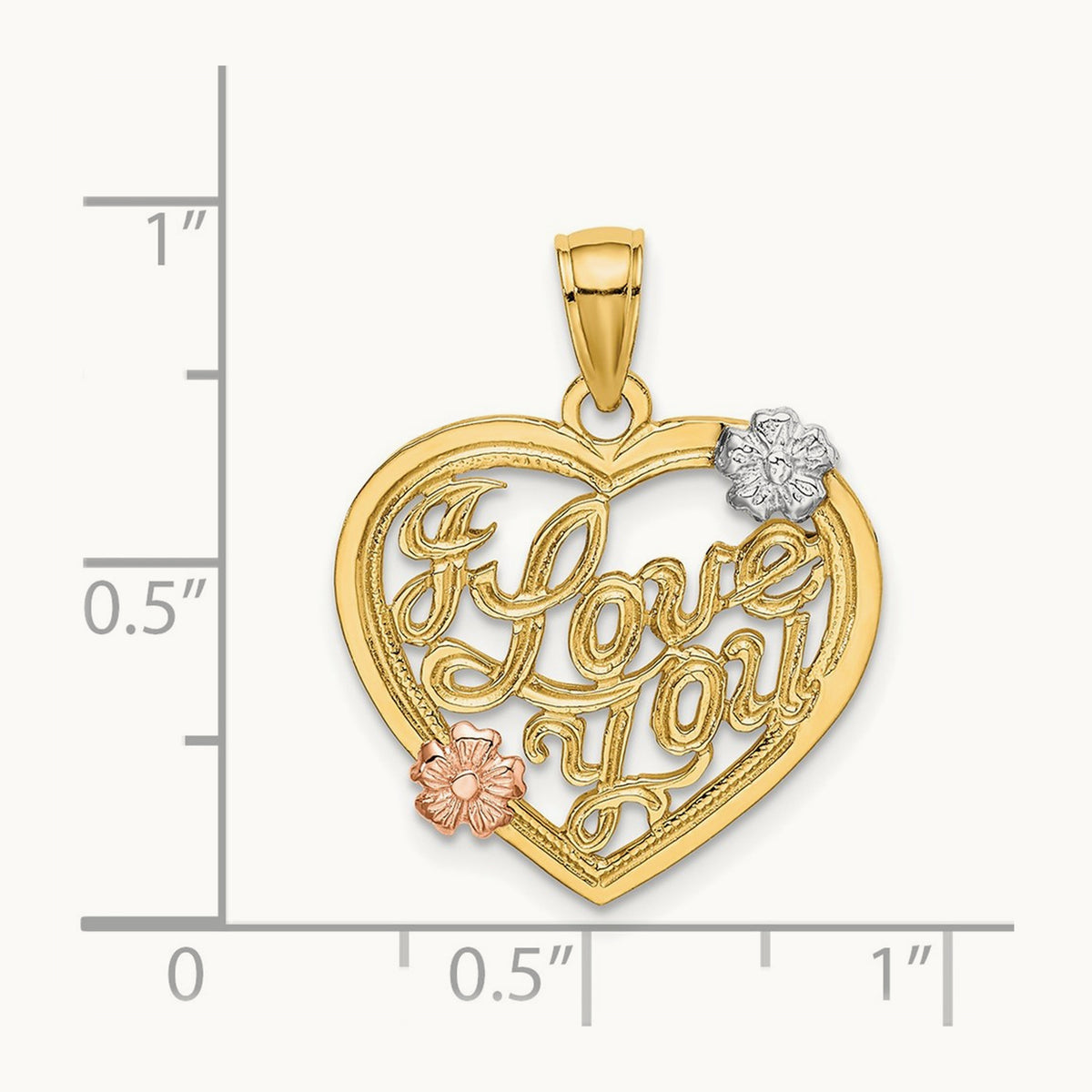 w/White Rhodium I LOVE YOU Heart w/Flowers Charm, 14K Two-tone