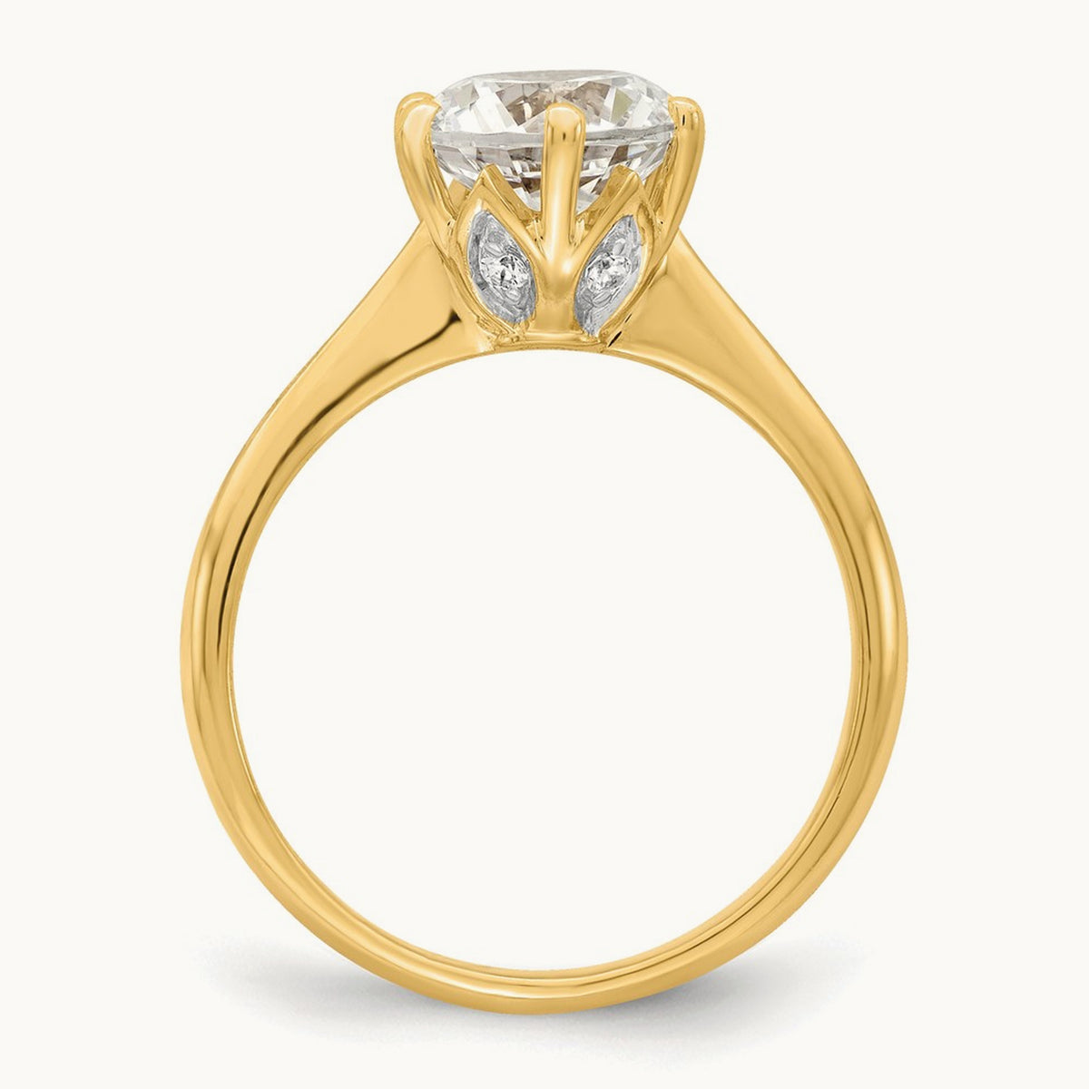 Polish 2ct Round Leaf Design Semi-Mount Dia Ring, 14K