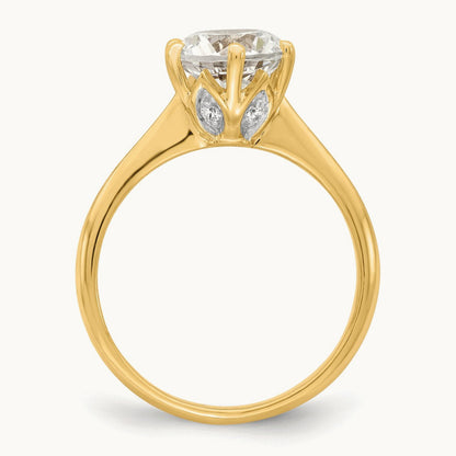Polish 2ct Round Leaf Design Semi-Mount Dia Ring, 14K