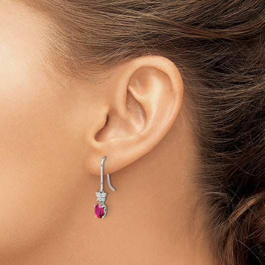Diamond and Oval Ruby Earrings — 14K White Gold