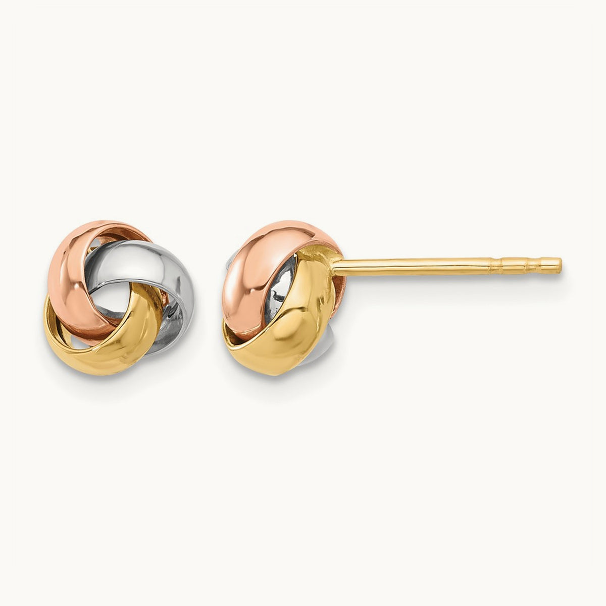 Polished Tri-color Love Knot Post Earrings, 14K