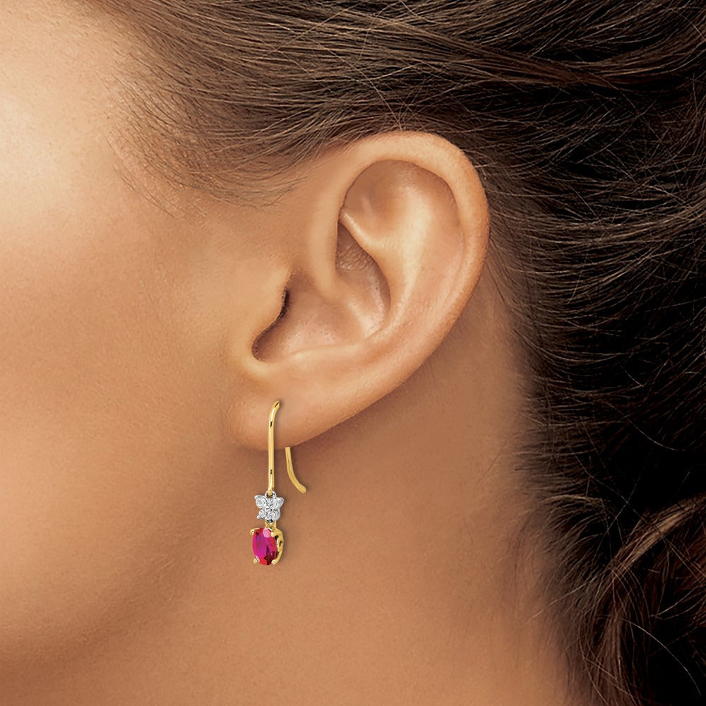 Diamond and Oval Ruby Earrings — 14K Two-Tone Gold