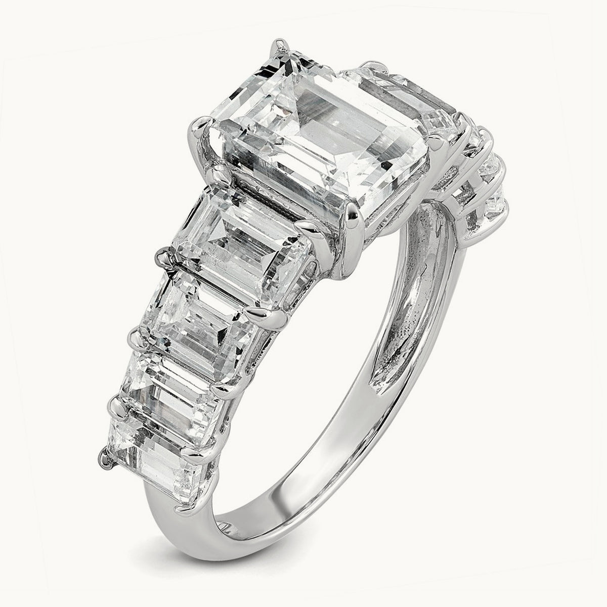 Emerald Shared Prong Engagement Ring, 5.00 ct tw Lab-Grown Diamond — 14K White Gold