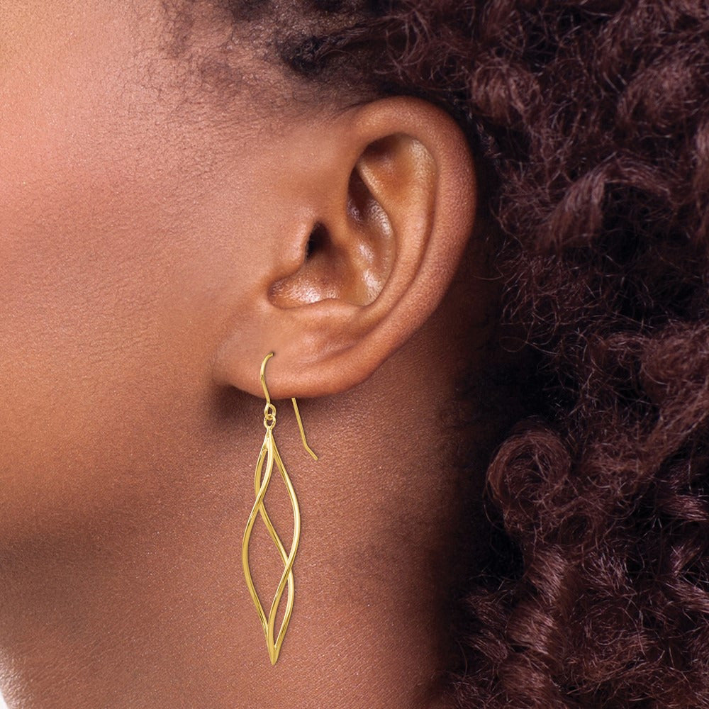 Polished Long Twisted Dangle Earrings — 14K Yellow Gold