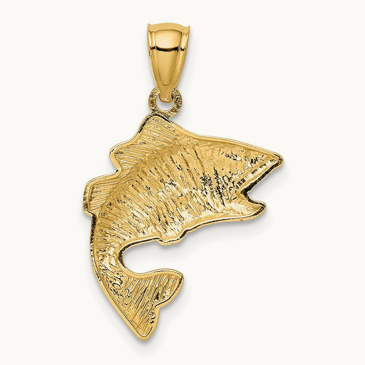 Polished Textured Bass Pendant — 14K Yellow Gold