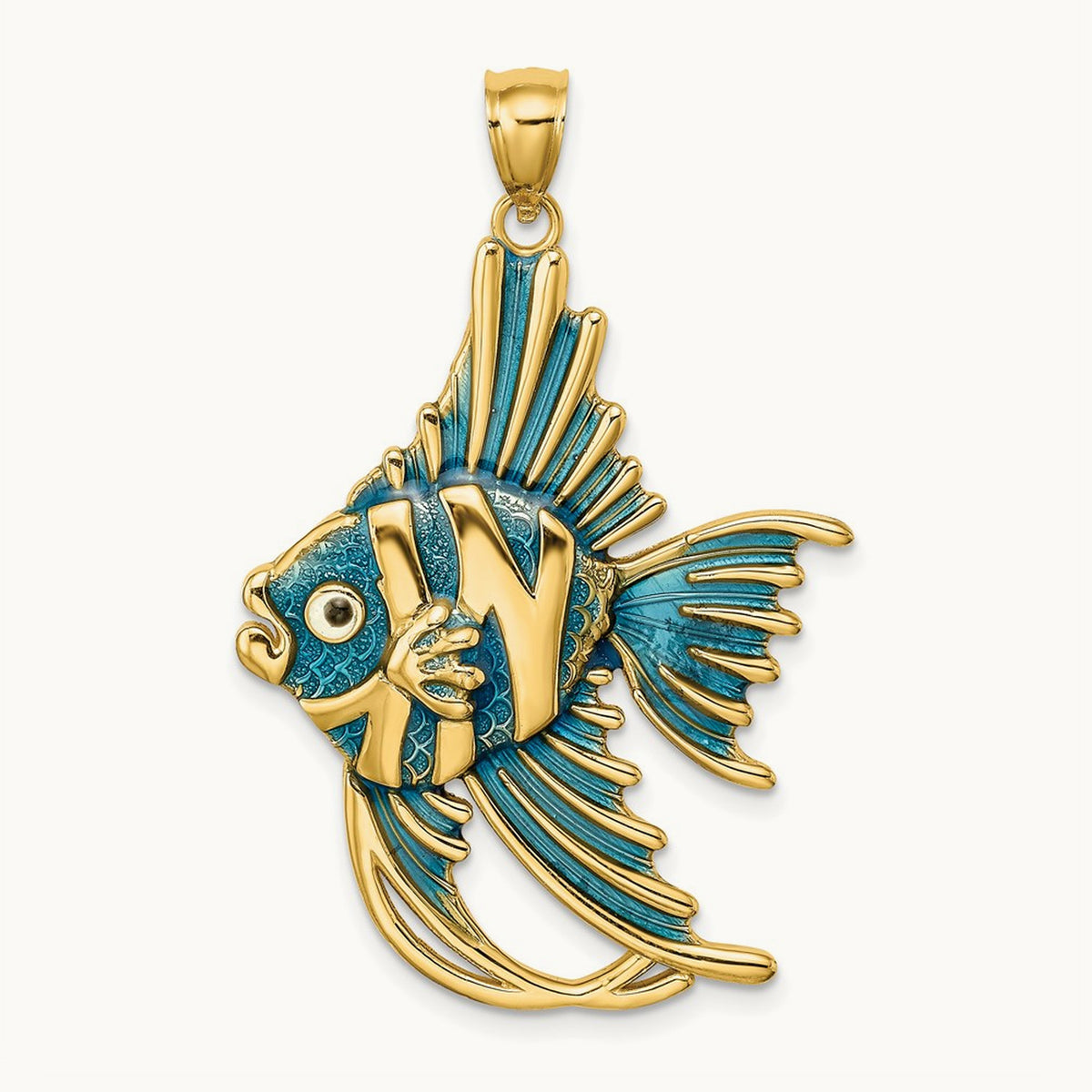 w/ Blue Enamel ANGELFISH Charm, 14K