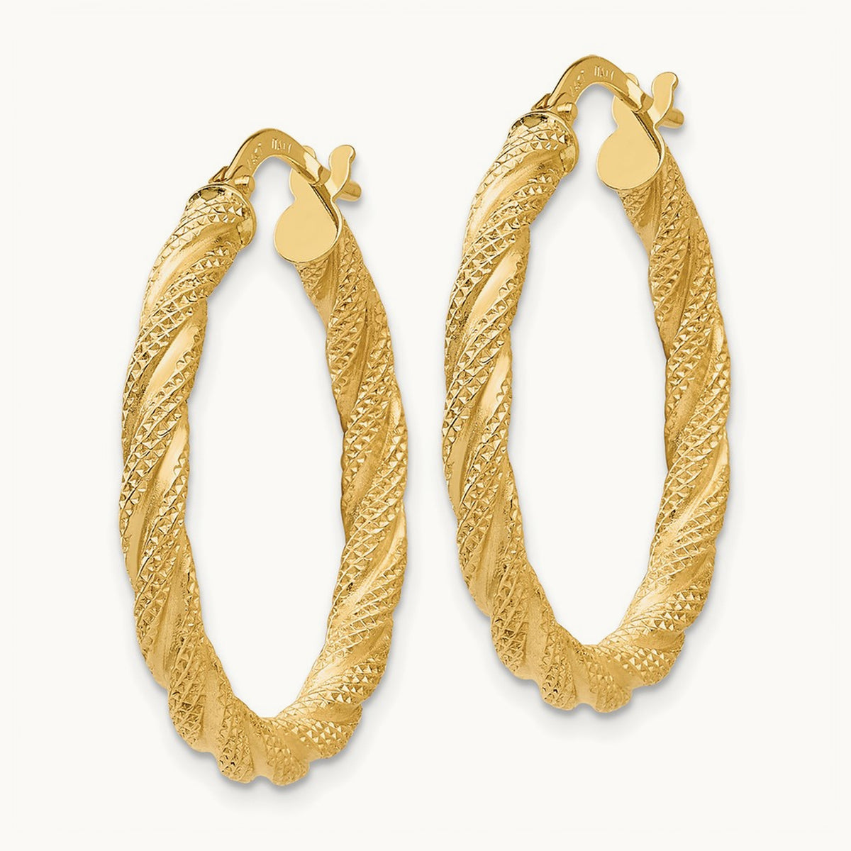 Twisted Textured Hoop Earrings — 14K Yellow Gold, 26mm