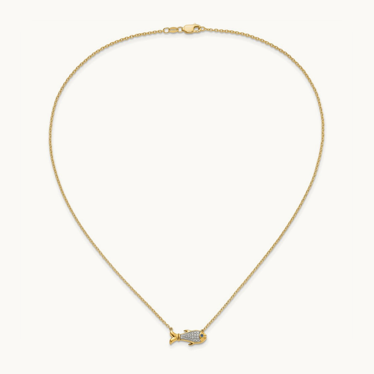 Created Sapphire Fish Necklace, 0.15 ct tw Lab-Grown Diamond