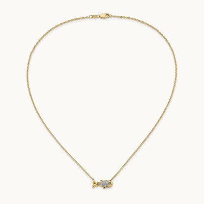 Created Sapphire Fish Necklace, 0.15 ct tw Lab-Grown Diamond
