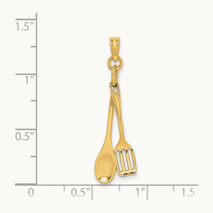 3-D Moveable Spoon and Spatula Charm, 14K