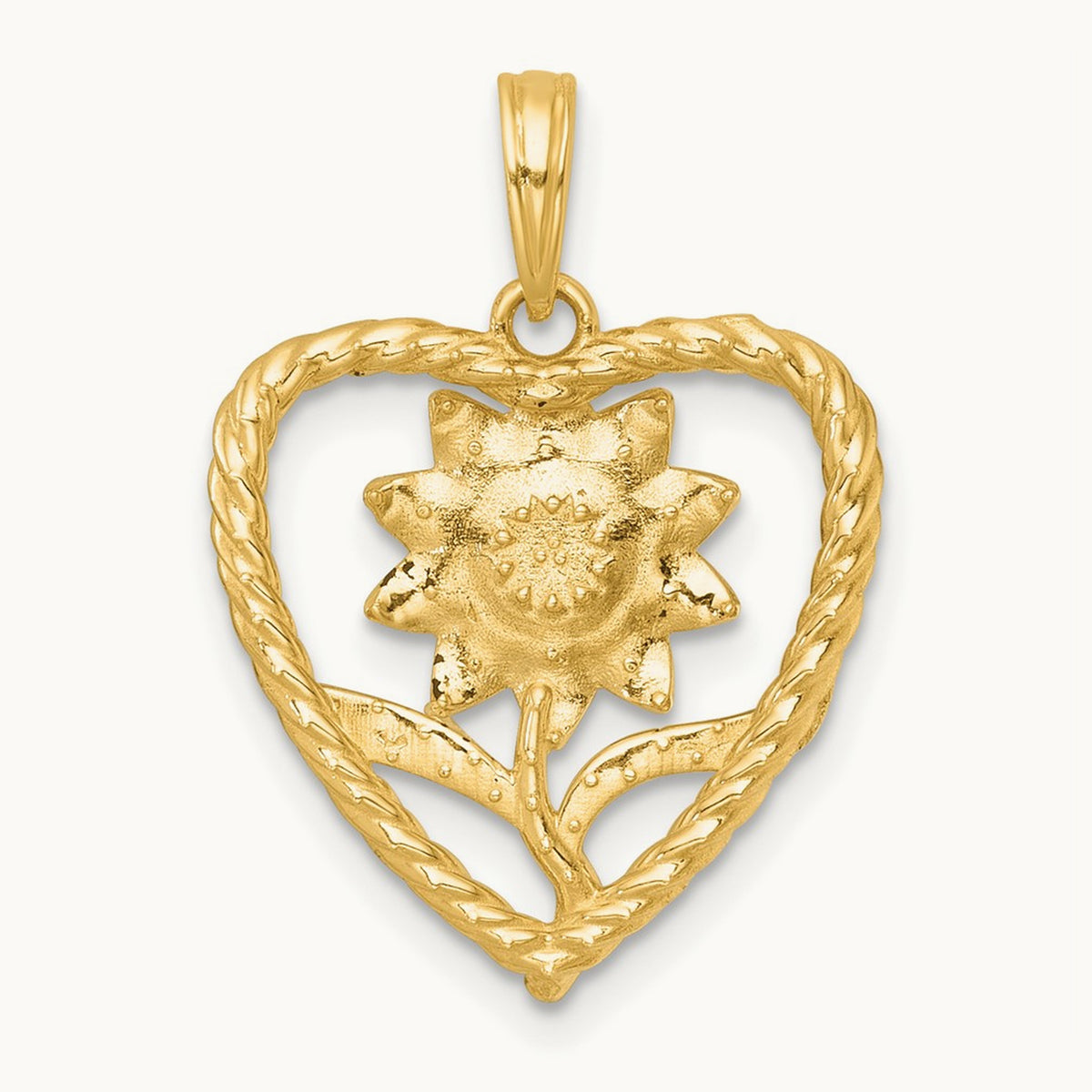Polished Flower In Heart Charm, 14K with White Rhodium