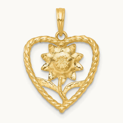 Polished Flower In Heart Charm, 14K with White Rhodium