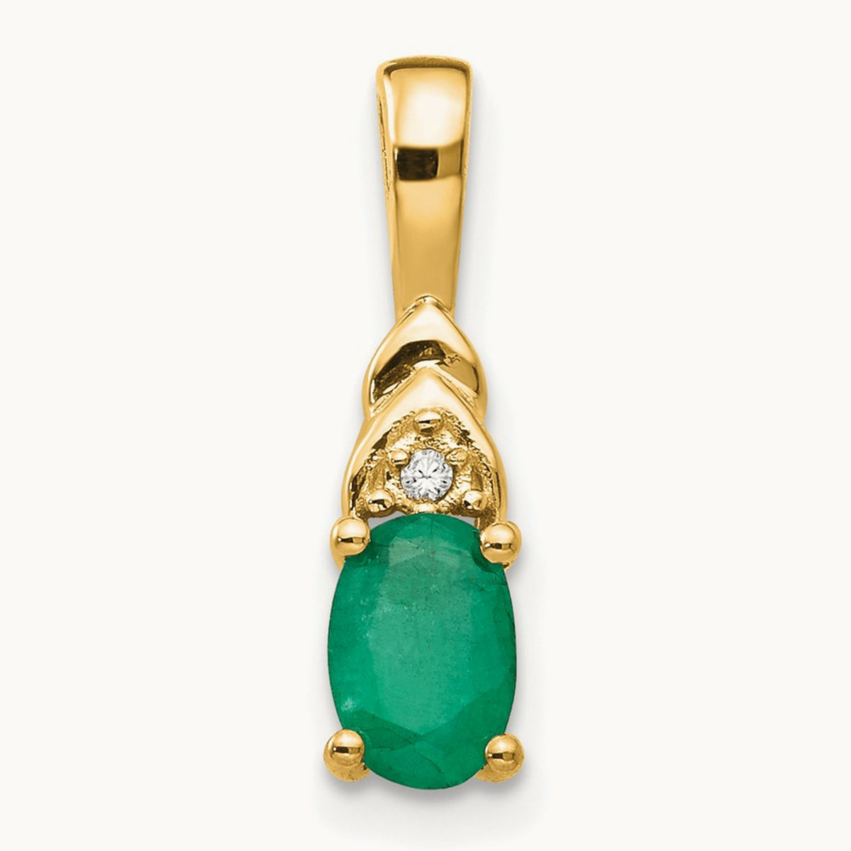 Emerald and Diamond Pendant — 14K Yellow Gold