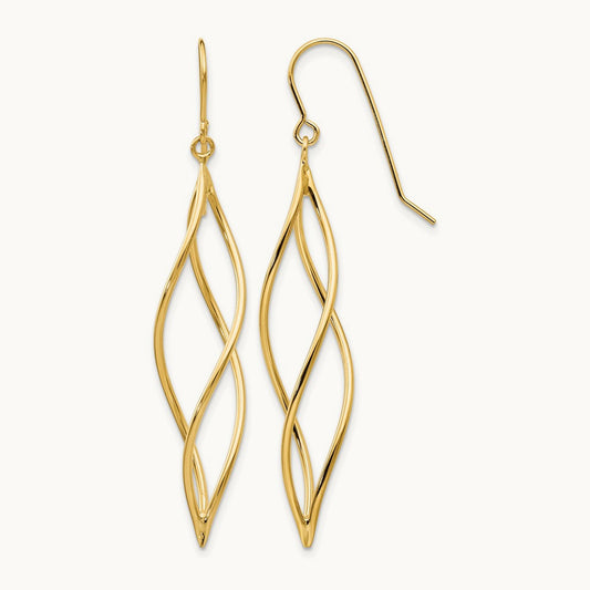 Polished Long Twisted Dangle Earrings — 14K Yellow Gold