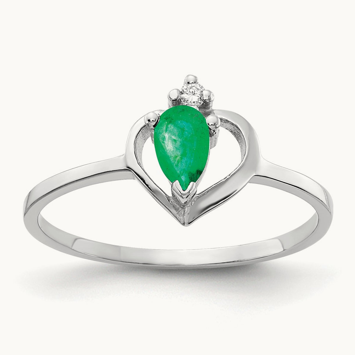5x3mm Pear Emerald AA Diamond ring, 14K White Gold