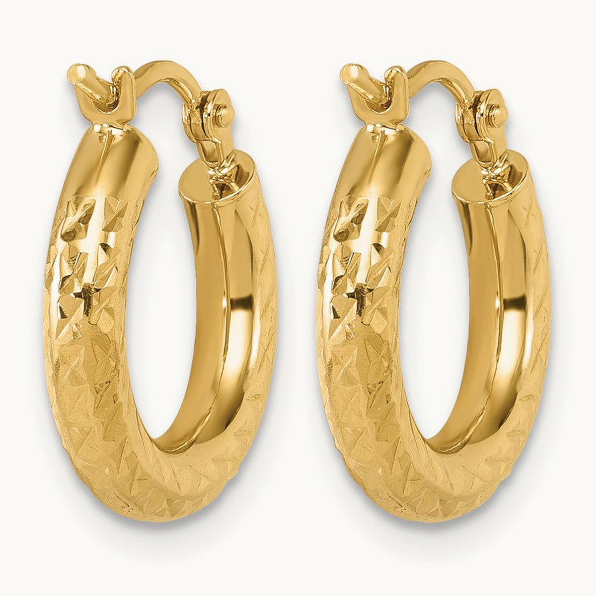Diamond-cut Round Hoop Earrings — 14K Yellow Gold