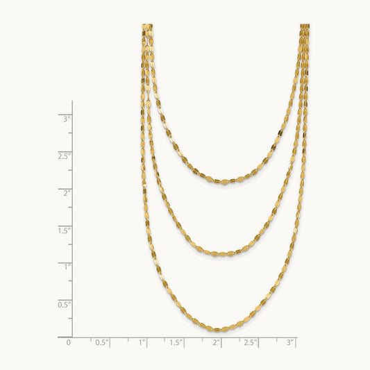 Polished Triple Strand Necklace, 14K