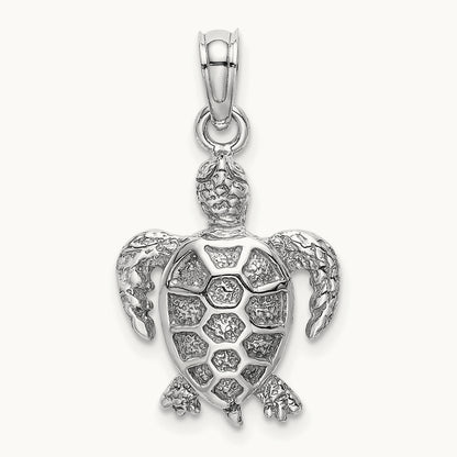 Sea Turtle Charm, 14K White Gold