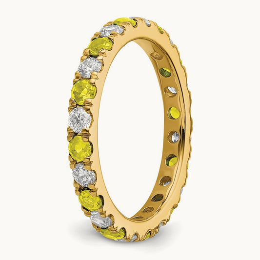 Created Yellow Sapphire Eternity Band, 0.25-0.75 ct tw Lab-Grown Diamond — 14K Yellow Gold