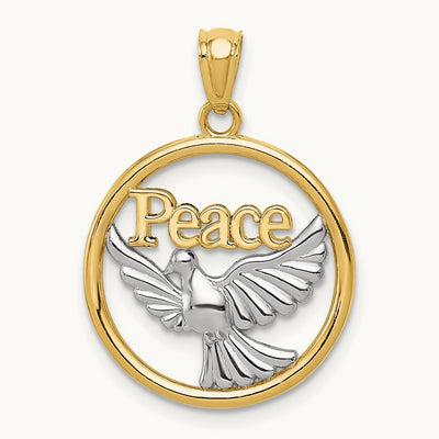 w/Rhodium Polished Peace Dove Pendant, 14K