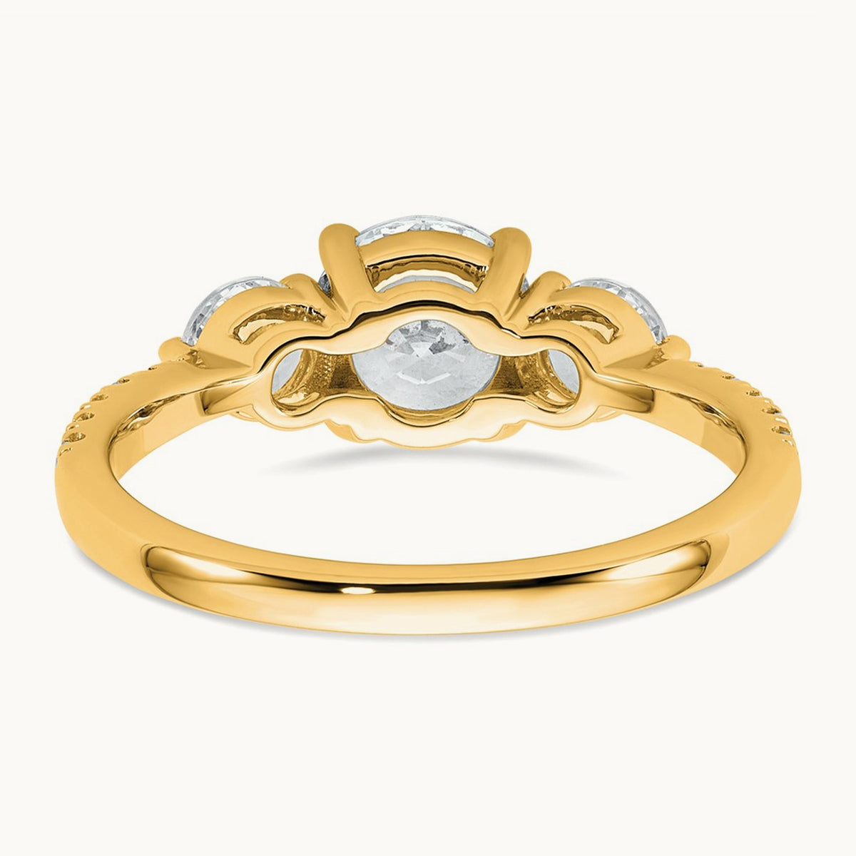 Round 3 Stone Engagement Ring, 1.50-3.00 ct tw Lab-Grown Diamond — 1 5/8 ct, 14K Yellow Gold