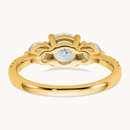 Round 3 Stone Engagement Ring, 1.50-3.00 ct tw Lab-Grown Diamond — 1 5/8 ct, 14K Yellow Gold