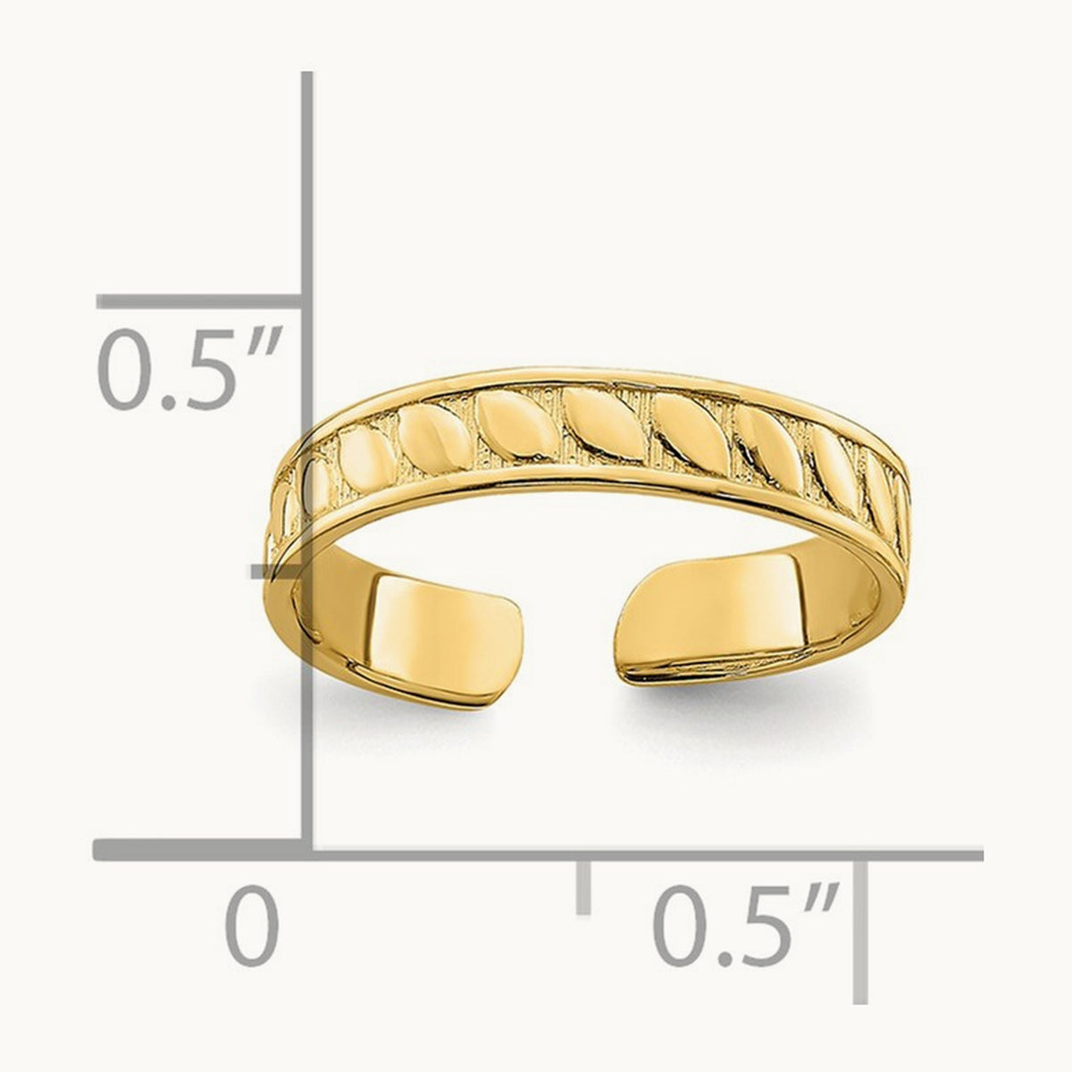 Adjustable Leaf Engraved Design Toe Ring — 14K Yellow Gold