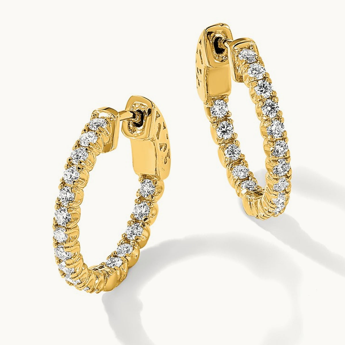 Diamond Round Hoop w/Safety Clasp Earrings, 14K