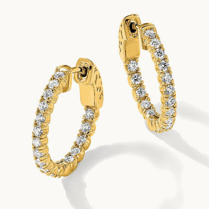 Diamond Round Hoop w/Safety Clasp Earrings, 14K