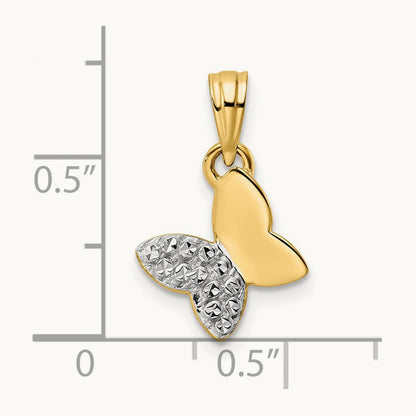 Half Diamond-cut Butterfly Pendant, 14K with White Rhodium