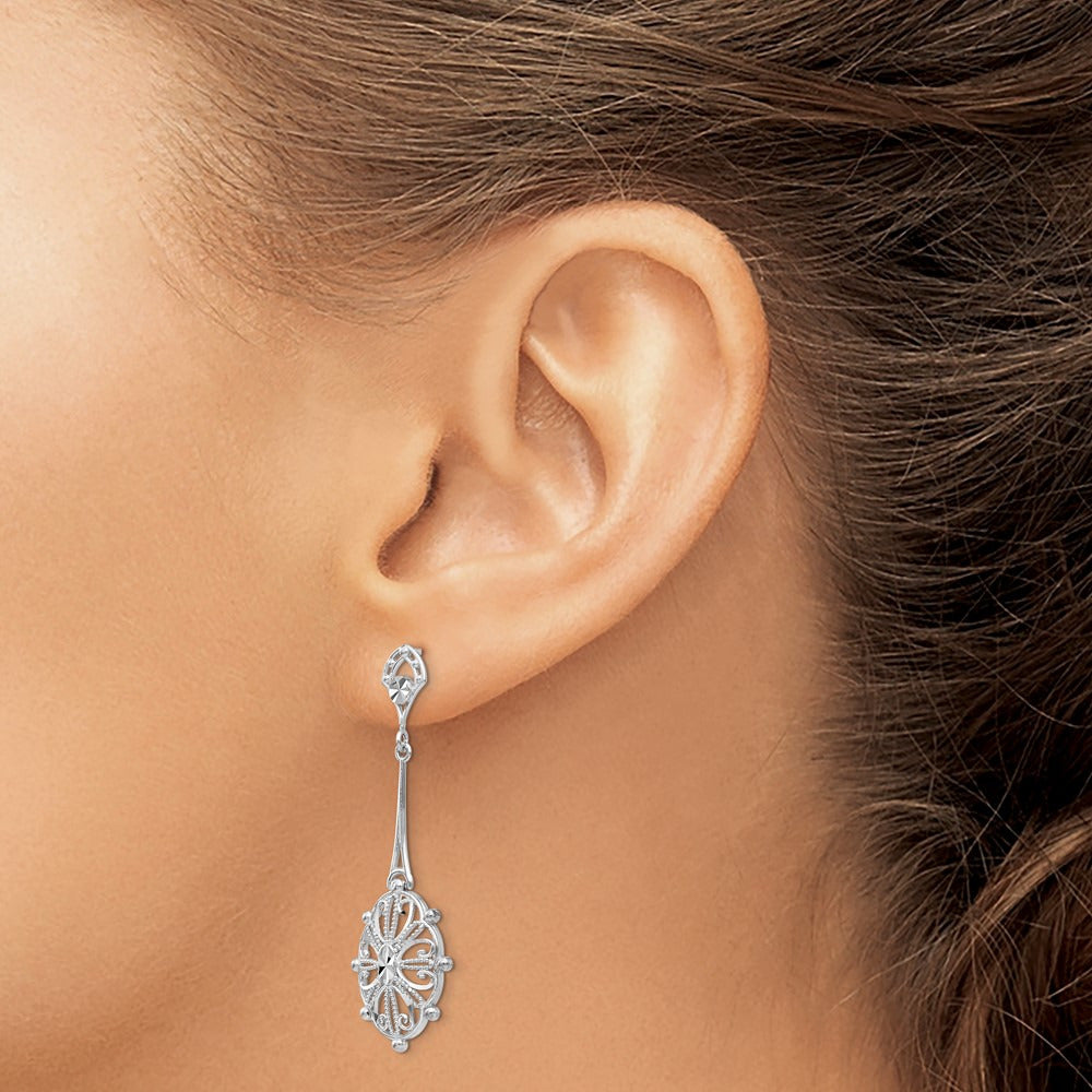 Diamond-cut Filigree Earrings — 14K White Gold