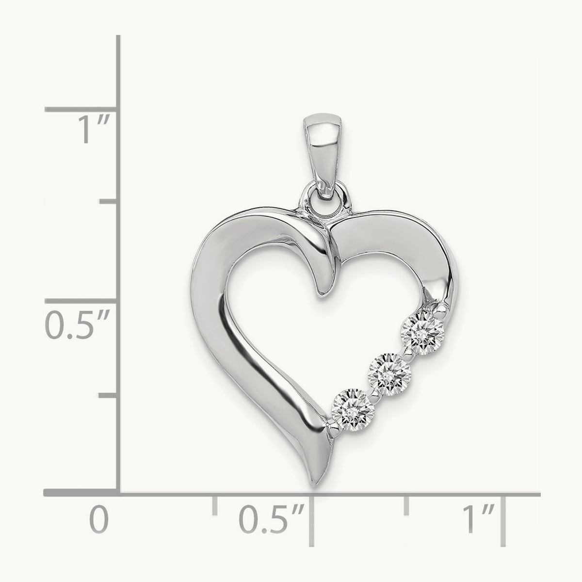 Three Stone 1/4ct. Diamond Heart Pendant, 14K White Gold