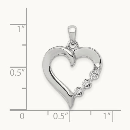 Three Stone 1/4ct. Diamond Heart Pendant, 14K White Gold