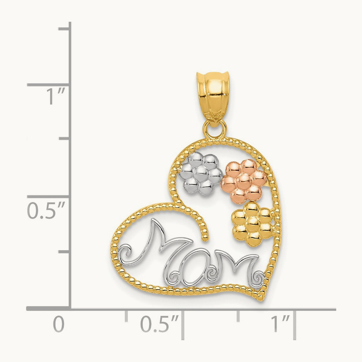 Tricolor MOM & Flowers Pendant, 14K